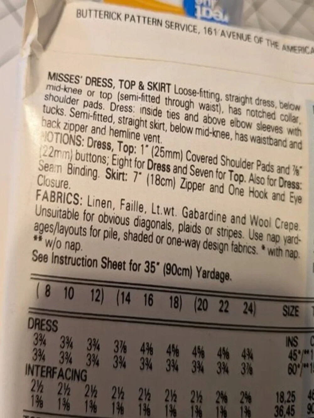 Butterick 4700 Sewing Pattern EASY Top, Skirt, Dress Leslie Fay UNCUT